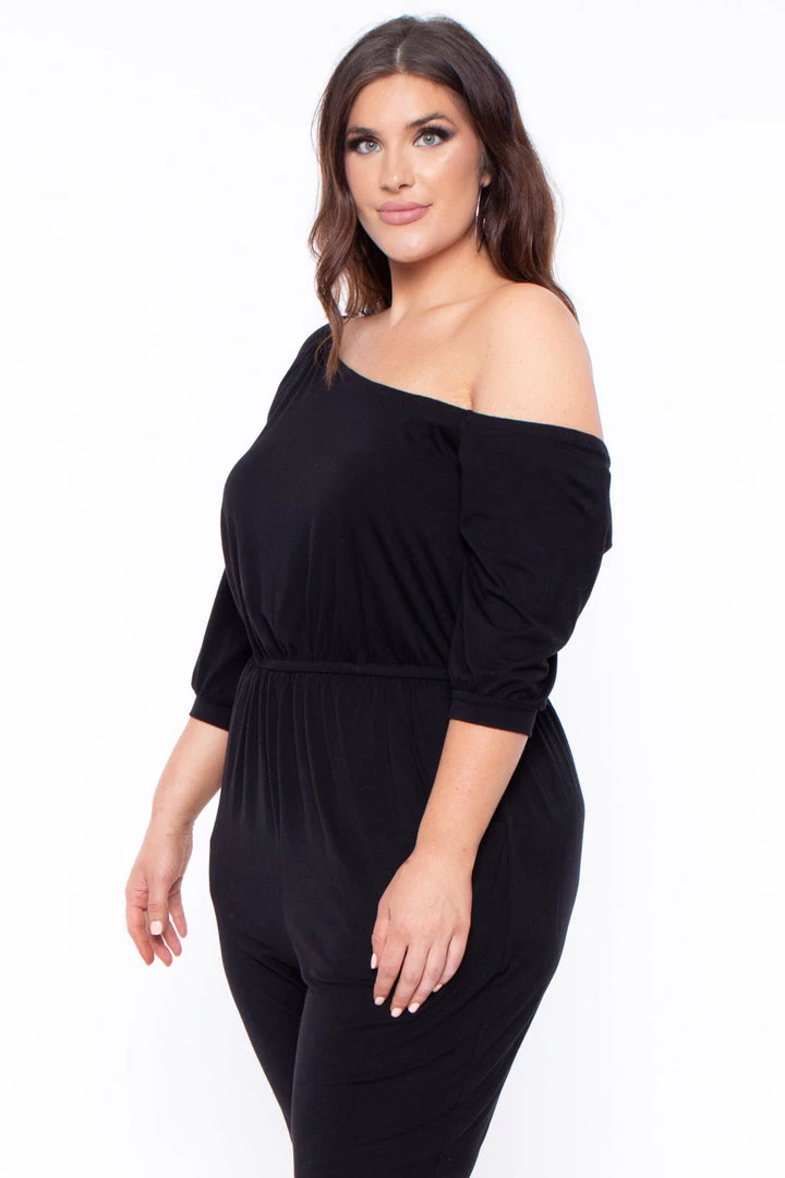 Curvy Sense Party Jumpsuilts Plus Size Off The Shoulder Capri Jumpsuit - Black 4 Curvy Sense Party Jumpsuilts Plus Size Off The Shoulder Capri Jumpsuit - Black