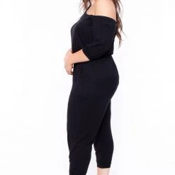 Curvy Sense Party Jumpsuilts Plus Size Off The Shoulder Capri Jumpsuit - Black 11 Curvy Sense Party Jumpsuilts Plus Size Off The Shoulder Capri Jumpsuit - Black
