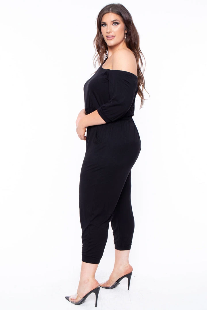 Curvy Sense Party Jumpsuilts Plus Size Off The Shoulder Capri Jumpsuit - Black 7 Curvy Sense Party Jumpsuilts Plus Size Off The Shoulder Capri Jumpsuit - Black