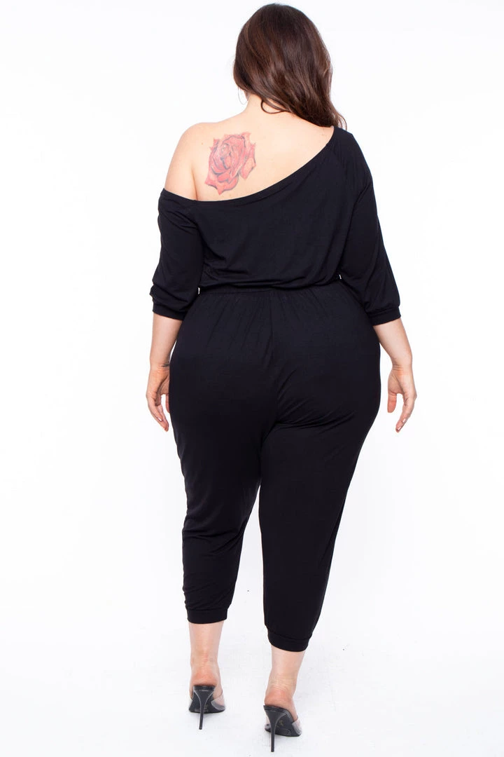 Curvy Sense Party Jumpsuilts Plus Size Off The Shoulder Capri Jumpsuit - Black 5 Curvy Sense Party Jumpsuilts Plus Size Off The Shoulder Capri Jumpsuit - Black