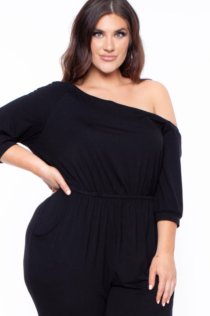Curvy Sense Party Jumpsuilts Plus Size Off The Shoulder Capri Jumpsuit - Black 6 Curvy Sense Party Jumpsuilts Plus Size Off The Shoulder Capri Jumpsuit - Black