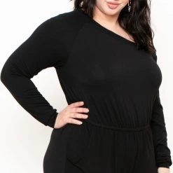 Curvy Sense Plus Size Off The Shoulder Jumpsuit - Black Party Jumpsuilts