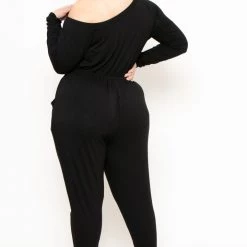 Curvy Sense Plus Size Off The Shoulder Jumpsuit - Black Party Jumpsuilts