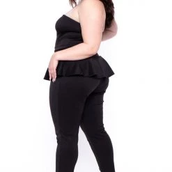 Curvy Sense Party Shop Plus Size Peplum Waist Jumpsuit - Black