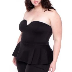 Curvy Sense Party Shop Plus Size Peplum Waist Jumpsuit - Black