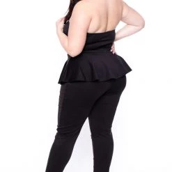 Curvy Sense Party Shop Plus Size Peplum Waist Jumpsuit - Black