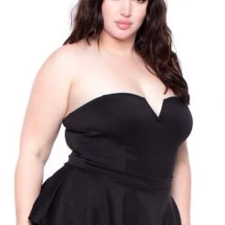 Curvy Sense Party Shop Plus Size Peplum Waist Jumpsuit - Black