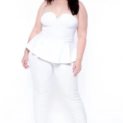 Curvy Sense Plus Size Peplum Waist Jumpsuit - Ivory Party Jumpsuilts