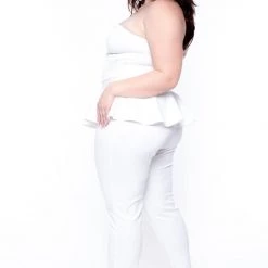 Curvy Sense Plus Size Peplum Waist Jumpsuit - Ivory Party Jumpsuilts