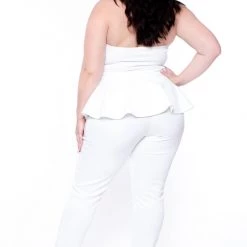Curvy Sense Plus Size Peplum Waist Jumpsuit - Ivory Party Jumpsuilts