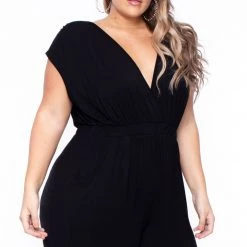 Curvy Sense Plus Size Rosewood Cross Front Jumpsuit - Black Back In Stock