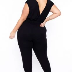 Curvy Sense Plus Size Rosewood Cross Front Jumpsuit - Black Back In Stock