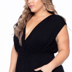 Curvy Sense Plus Size Rosewood Cross Front Jumpsuit - Black Back In Stock
