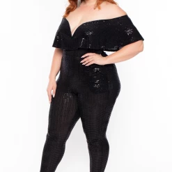 Curvy Sense Plus Size Serenity Sequin Frill Jumpsuit- Black