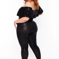 Curvy Sense Plus Size Serenity Sequin Frill Jumpsuit- Black