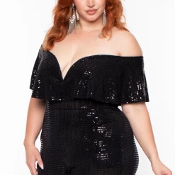 Curvy Sense Plus Size Serenity Sequin Frill Jumpsuit- Black