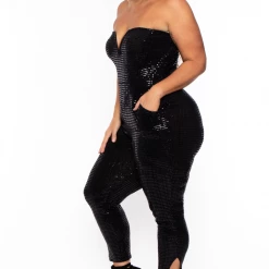 Curvy Sense Plus Size Shantel Sequin Jumpsuit - Black Party Shop