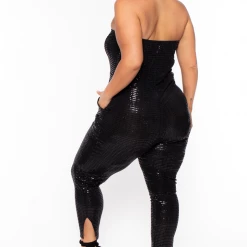 Curvy Sense Plus Size Shantel Sequin Jumpsuit - Black Party Shop