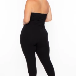 Curvy Sense Plus Size Strapless Fishnet Jumpsuit - Black