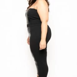 Curvy Sense Back In Stock Plus Size Strapless Zip-Front Jumpsuit - Black