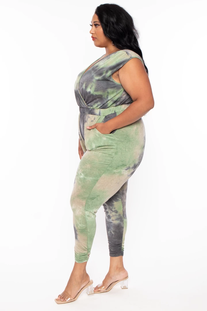 Curvy Sense Party Jumpsuilts Plus Size Tie Dye Print Jumpsuit - Olive 6 Curvy Sense Party Jumpsuilts Plus Size Tie Dye Print Jumpsuit - Olive