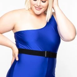 Curvy Sense Plus Size Totally Rad Bodycon Romper - Royal Blue