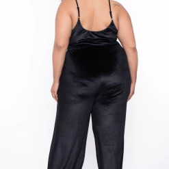Curvy Sense Party Jumpsuilts Plus Size Veronica Velour Catsuit - Black