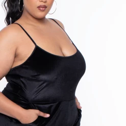 Curvy Sense Party Jumpsuilts Plus Size Veronica Velour Catsuit - Black