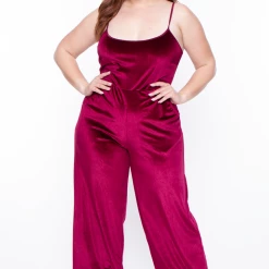 Curvy Sense Plus Size Veronica Velour Catsuit - Burgundy