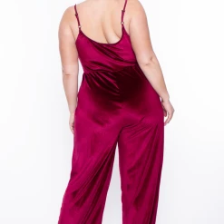 Curvy Sense Plus Size Veronica Velour Catsuit - Burgundy