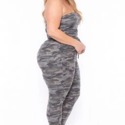 Curvy Sense Plus Size Viviana Strapless Jumpsuit - Camo