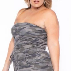 Curvy Sense Plus Size Viviana Strapless Jumpsuit - Camo
