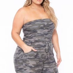 Curvy Sense Plus Size Viviana Strapless Jumpsuit - Camo