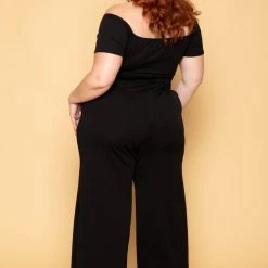 Curvy Sense New Arrivals Plus Size Waist Snatcher Wide Leg Jumpsuit - Black