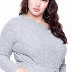 Curvy Sense Party Jumpsuilts Plus Size Zadie Ribbed Jumpsuit - Heather Grey