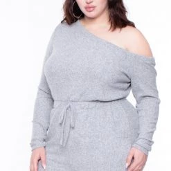 Curvy Sense Party Jumpsuilts Plus Size Zadie Ribbed Jumpsuit - Heather Grey