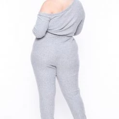 Curvy Sense Party Jumpsuilts Plus Size Zadie Ribbed Jumpsuit - Heather Grey