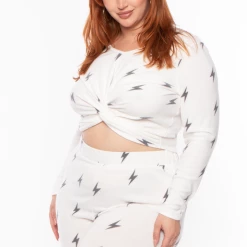 Curvy Sense Sets Plus Size Lightning Lounge Set - White