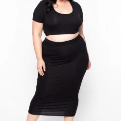 Curvy Sense Little Black Styles Plus Size Carmen Top & Skirt Matching Set - Black