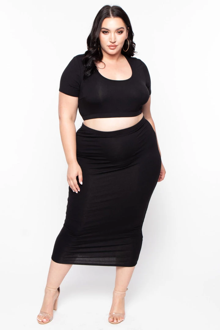 Curvy Sense Little Black Styles Plus Size Carmen Top & Skirt Matching Set - Black 3 Curvy Sense Little Black Styles Plus Size Carmen Top & Skirt Matching Set - Black