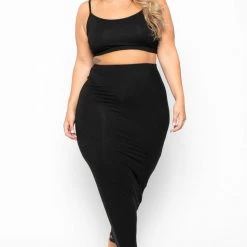 Curvy Sense Plus Size Connie Crop Top & Skirt Set - Black