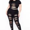 Curvy Sense Plus Size Distressed Legging & Crop Top Set - Black Back In Stock