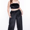 Curvy Sense Plus Size Eloise Velour Bandeau & Pant Set - Black Matching Sets