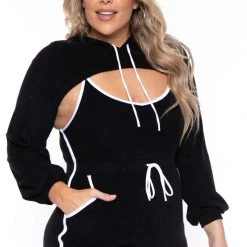 Curvy Sense Plus Size Emma 2 Piece Romper Set - Black New Arrivals