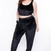 Curvy Sense Matching Sets Plus Size Gaby Velour Tank & Jogger Set - Black 1 Curvy Sense Matching Sets Plus Size Gaby Velour Tank & Jogger Set - Black