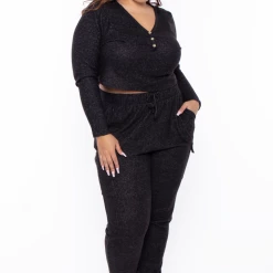 Curvy Sense Plus Size Mila Lounge Jogger Set - Black Matching Sets