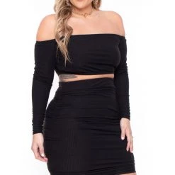 Curvy Sense Plus Size Tiffany Matching Skirt Set- Black Sets