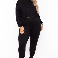 Curvy Sense Plus Size Rachel Hoodie & Jogger Set - Black Matching Sets