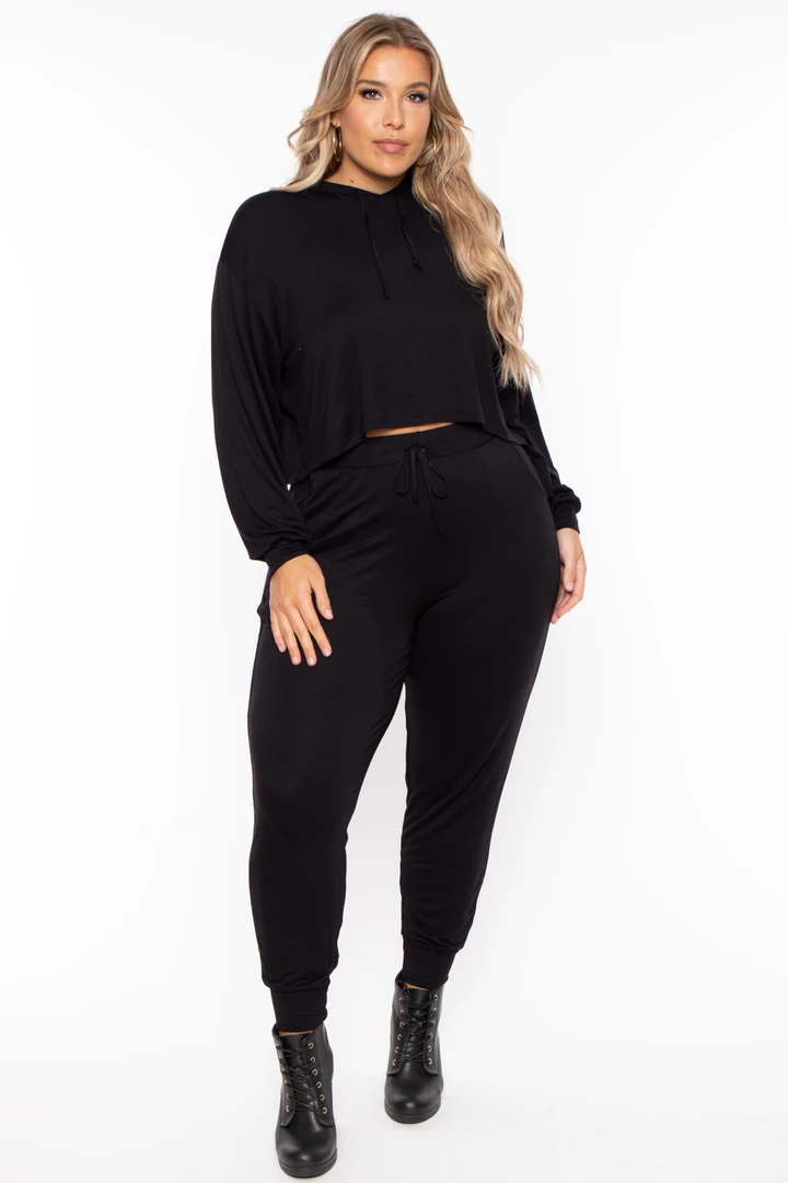 Curvy Sense Plus Size Rachel Hoodie & Jogger Set - Black Matching Sets 3 Curvy Sense Plus Size Rachel Hoodie & Jogger Set - Black Matching Sets