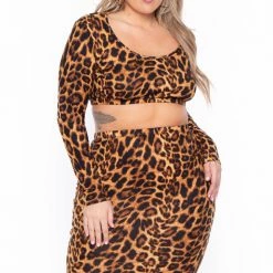 Curvy Sense Plus Size Mya Leopard Matching Set - Brown Sets